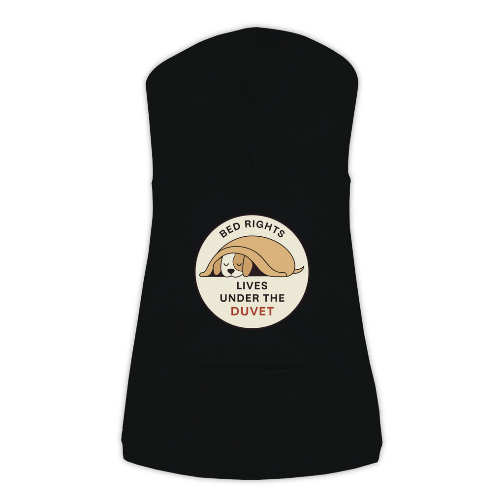 Lives Under The Duvet funny dog hoodie in black, sizes L to 3XL