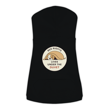 Lives Under The Duvet funny dog hoodie in black, sizes L to 3XL