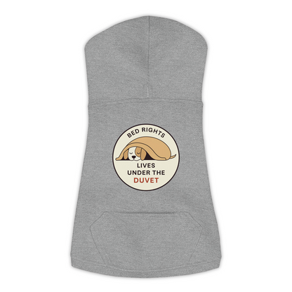 Lives Under The Duvet funny dog hoodie in granite heather grey, sizes L to 3XL