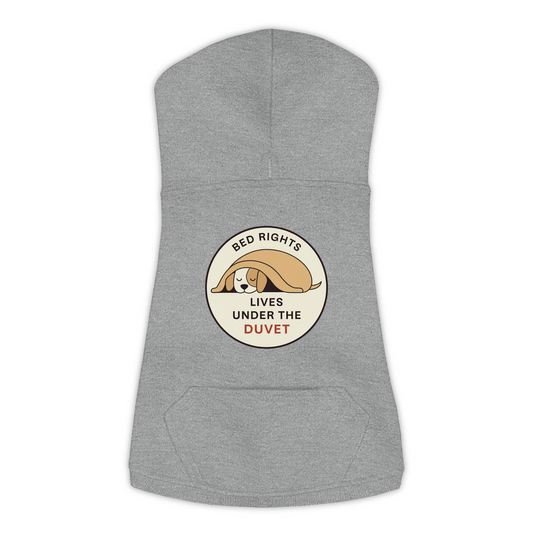 Lives Under The Duvet funny dog hoodie in granite heather grey, sizes L to 3XL