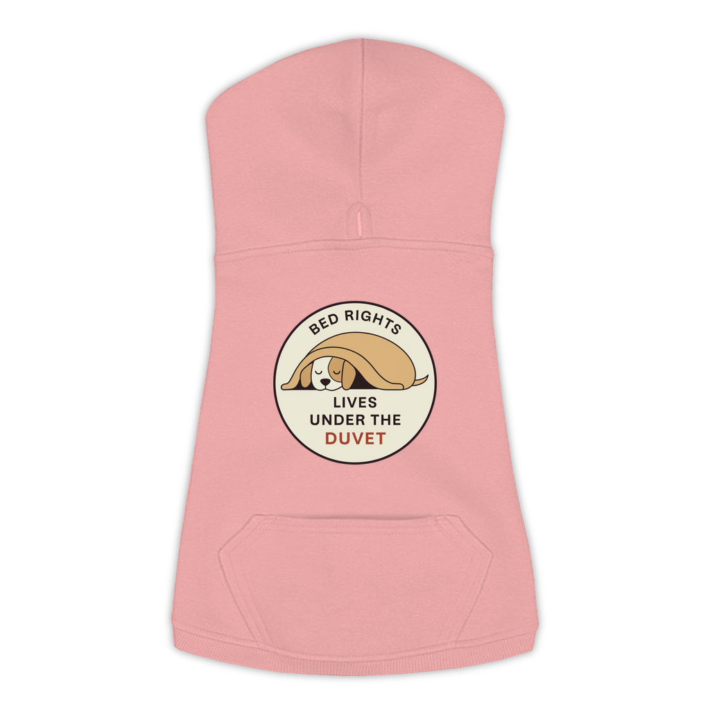 Lives Under The Duvet funny dog hoodie in mauvelous pink, sizes L to 3XL