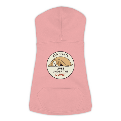 Lives Under The Duvet funny dog hoodie in mauvelous pink, sizes L to 3XL