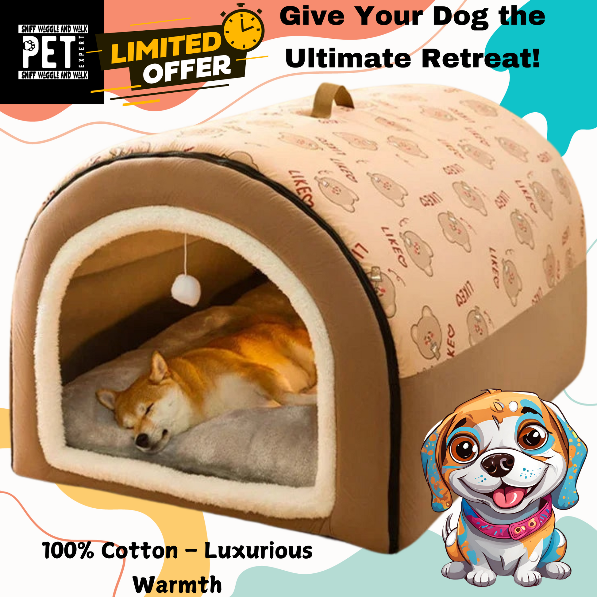 Luxury Big Dog Kennel cave entrance and removable cotton mat — SniffWaggleNWalk