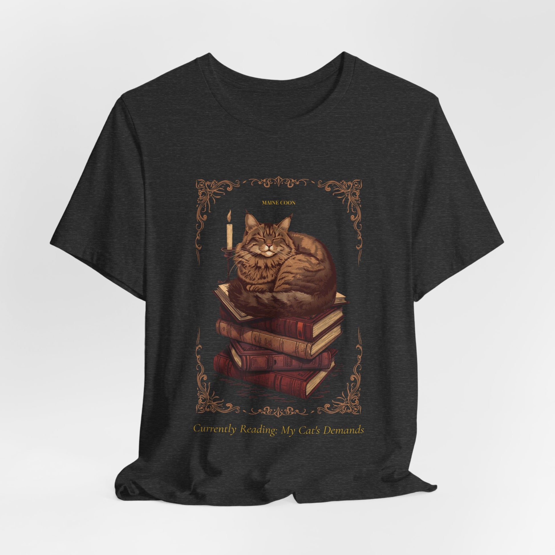 Gift-ready photo of the Maine Coon Cat reading tee