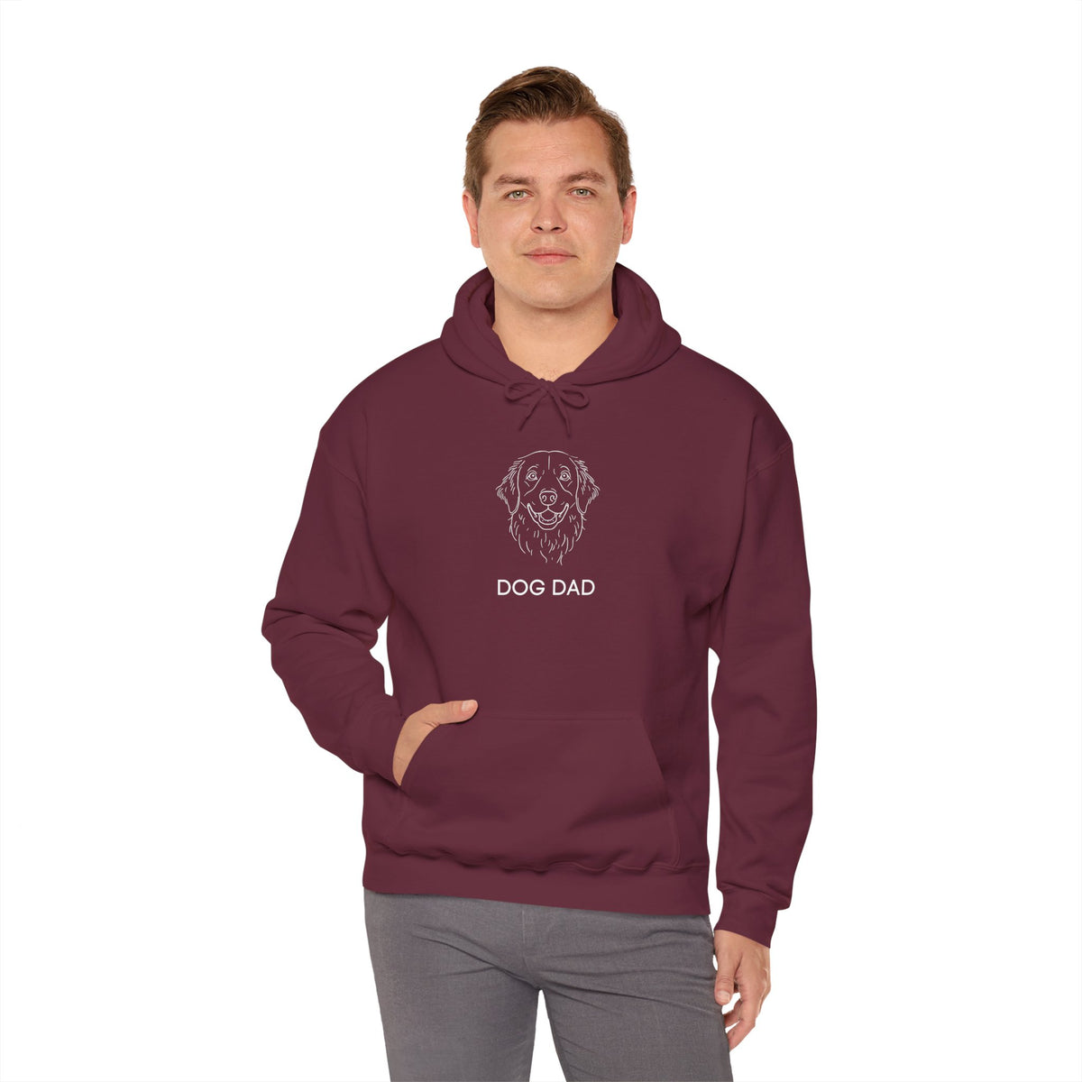 Maroon Golden Retriever Dog Dad hoodie, line art dog portrait
