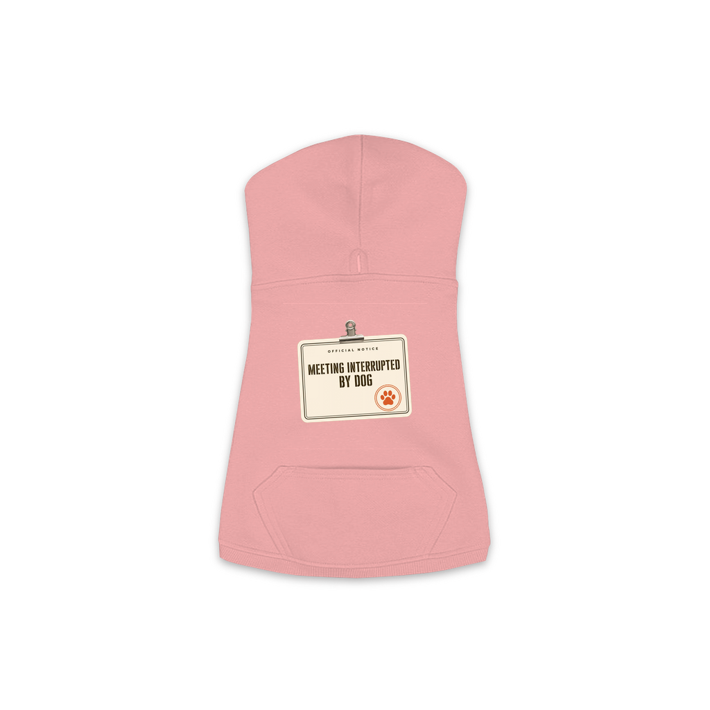 Meeting Interrupted By Dog hoodie in mauvelous pink, sizes XS to M
