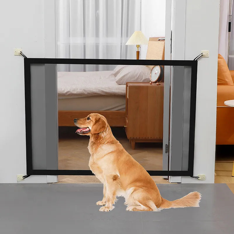 Cat next to MeshGuard mesh pet gate in a doorway