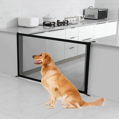 MeshGuard mesh pet safety gate mounted in a doorway, black, 78x180cm