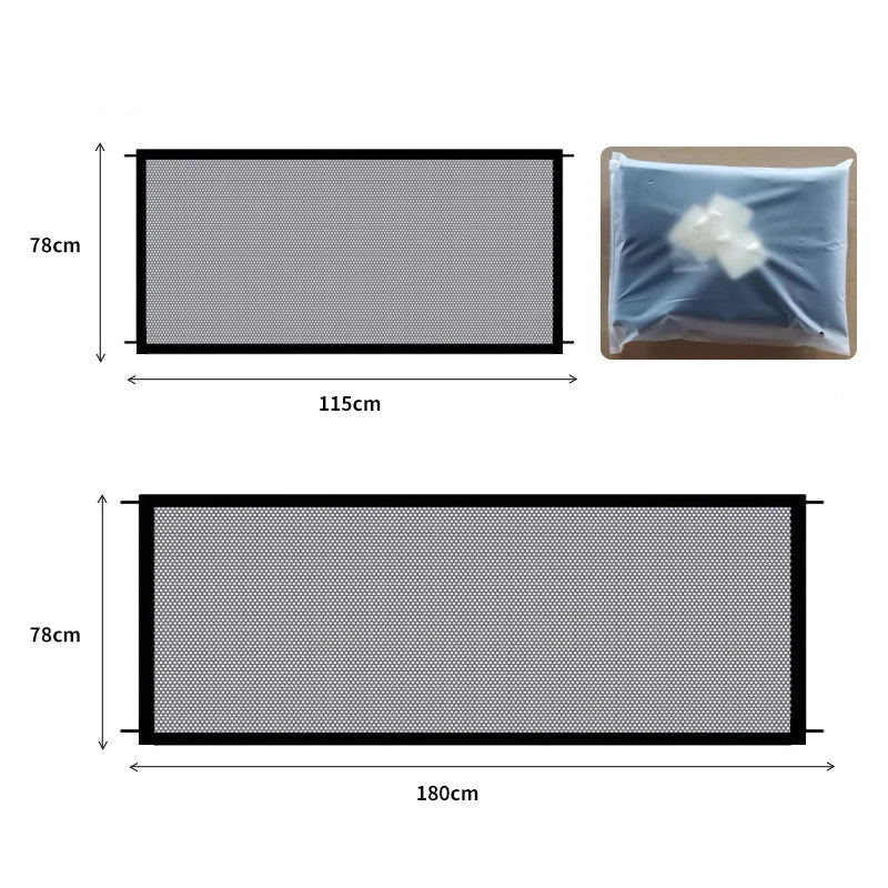 MeshGuard pet gate mesh panel close-up showing breathable weave