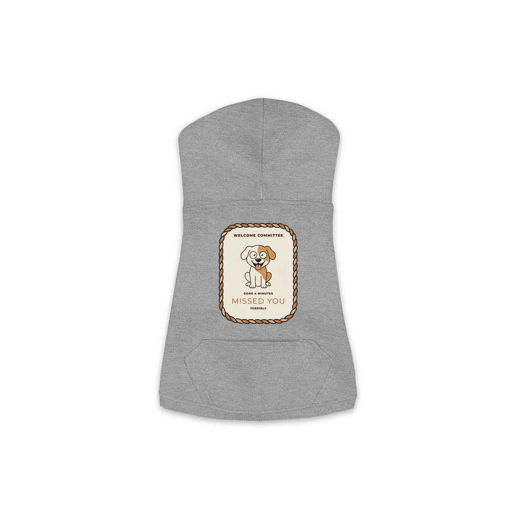 Missed You dog hoodie in granite heather grey, sizes XS to M
