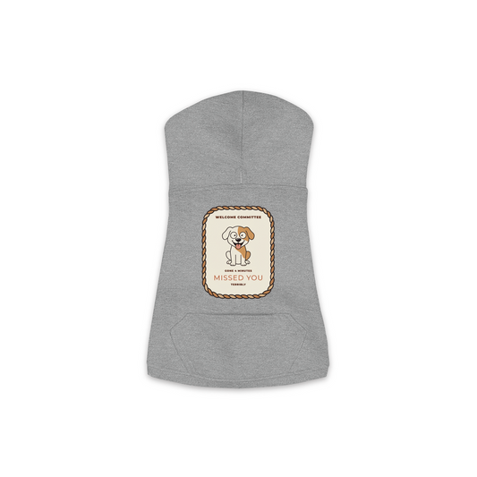Missed You dog hoodie in granite heather grey, sizes XS to M