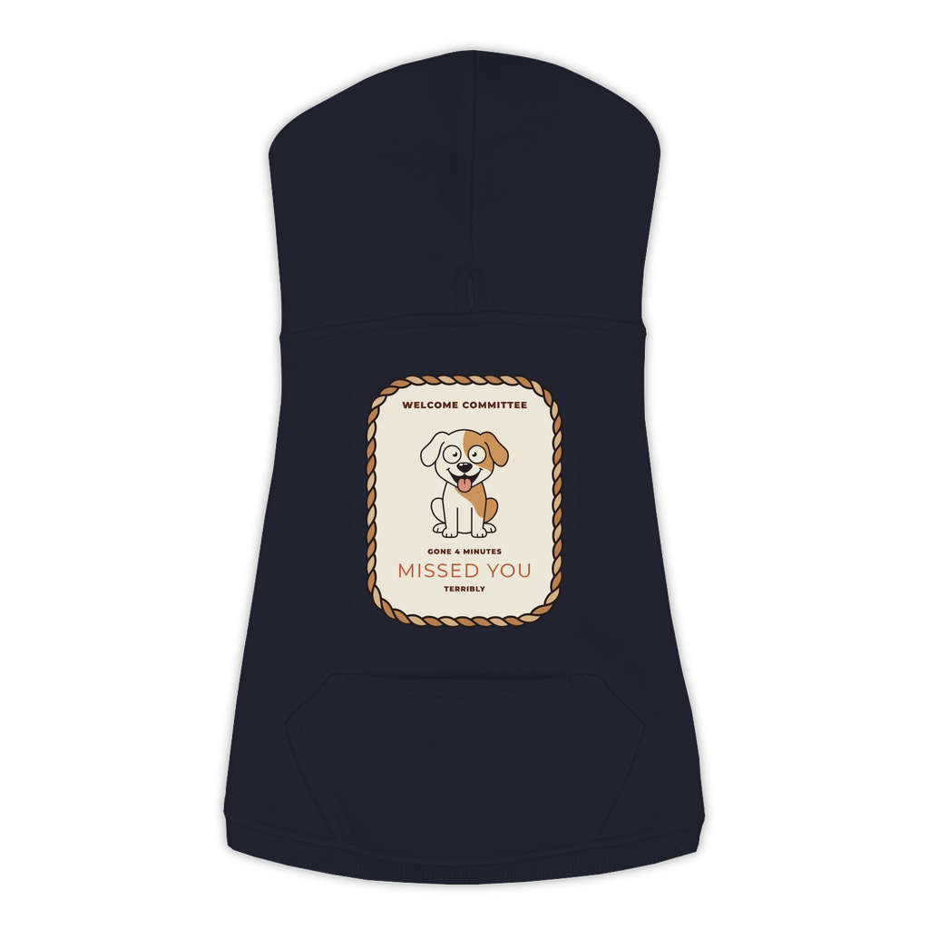Missed You dog hoodie in navy, sizes L to 3XL