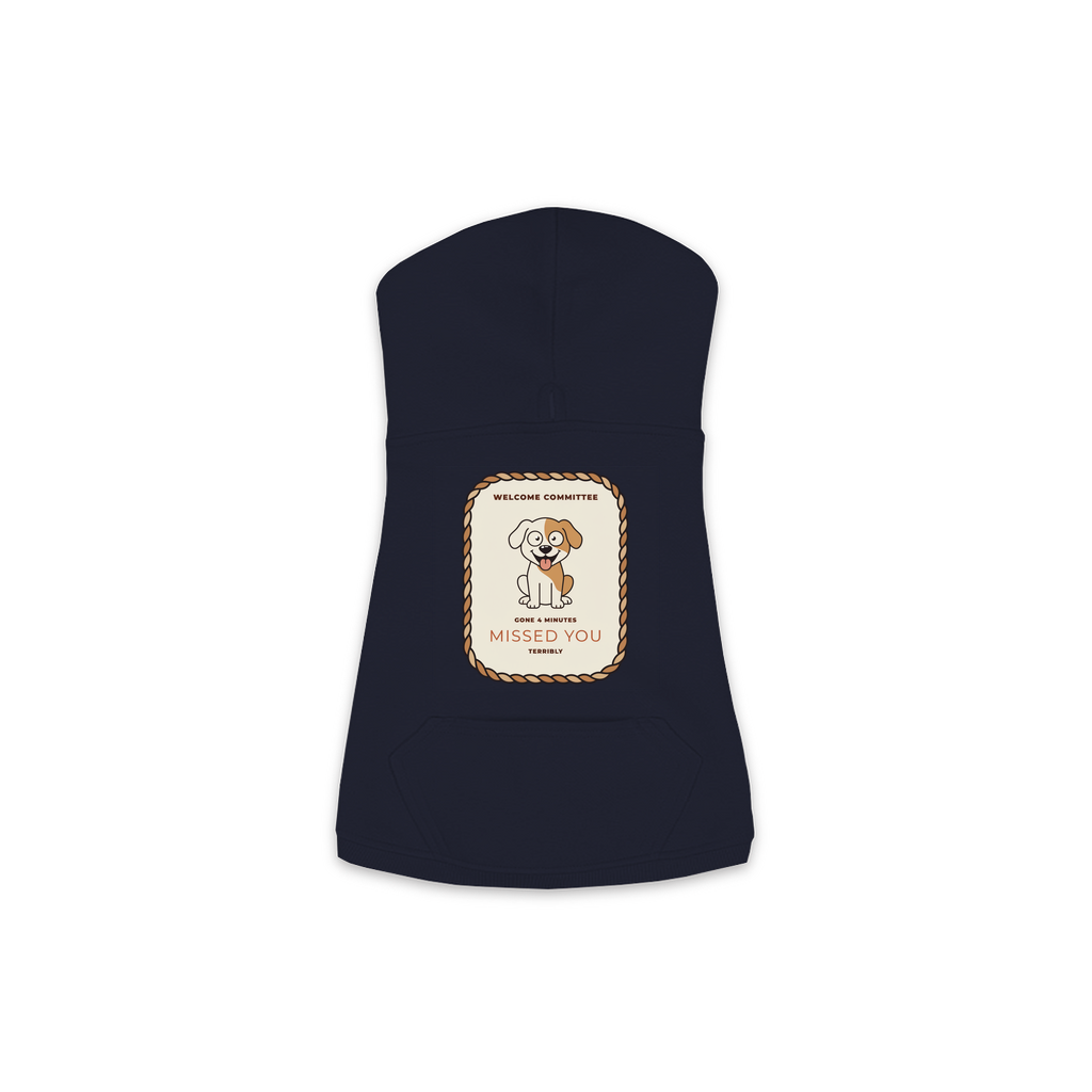 Missed You dog hoodie in navy, sizes XS to M