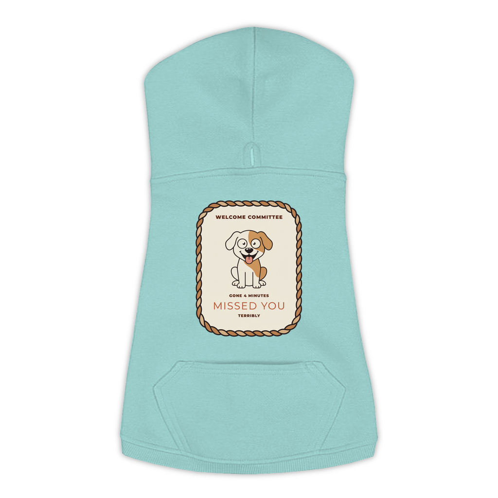 Missed You dog hoodie in saltwater blue, sizes L to 3XL