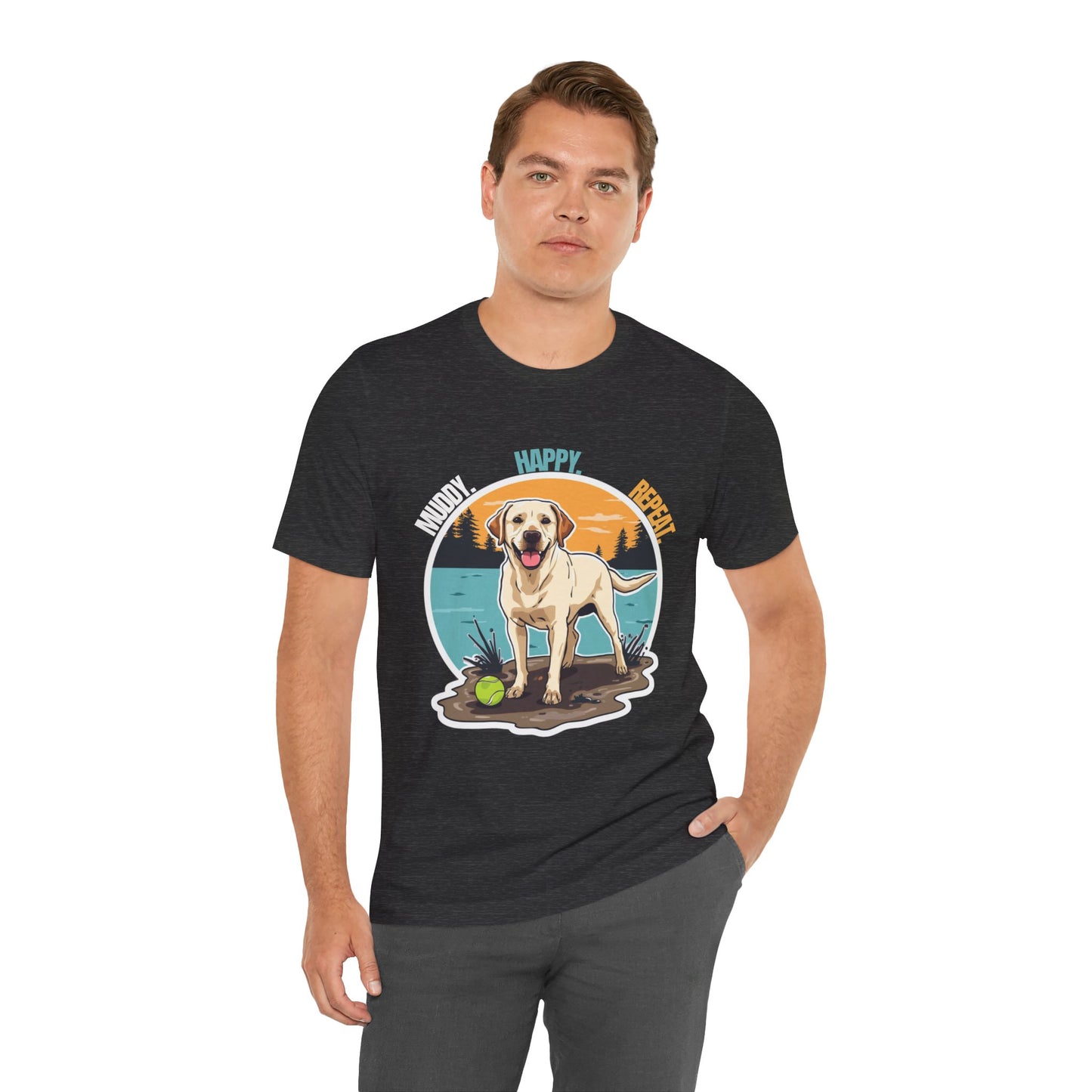 Muddy Happy Bright Labrador t-shirt full design view