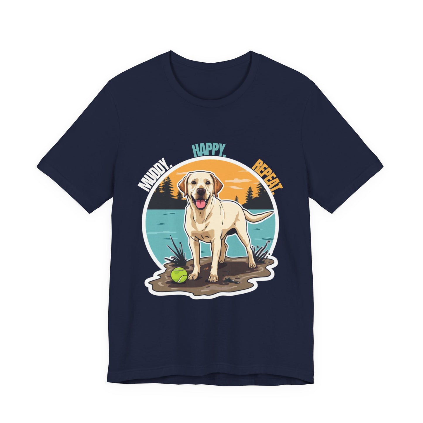 Additional colourway shot of Muddy Happy Bright Labrador t-shirt