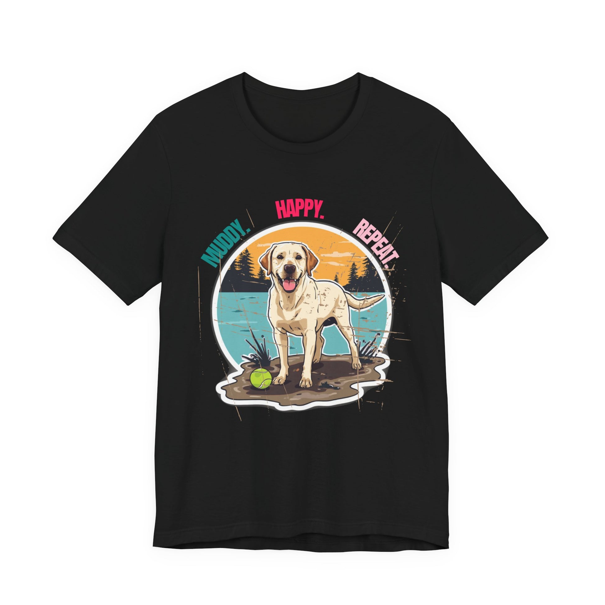 Muddy Happy Repeat Labrador t-shirt in Navy