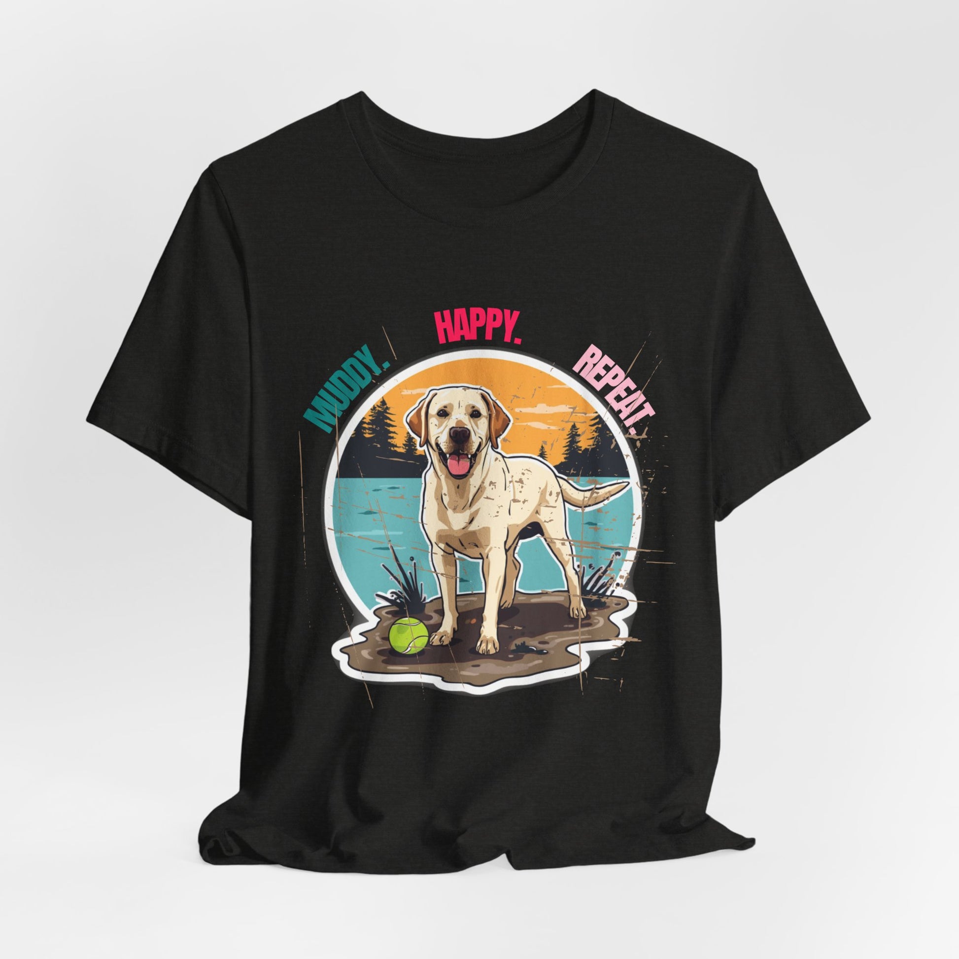 Lifestyle photo with Labrador dog wearing owner's matching tee