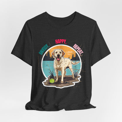 Muddy Happy Repeat Labrador t-shirt everyday style photo