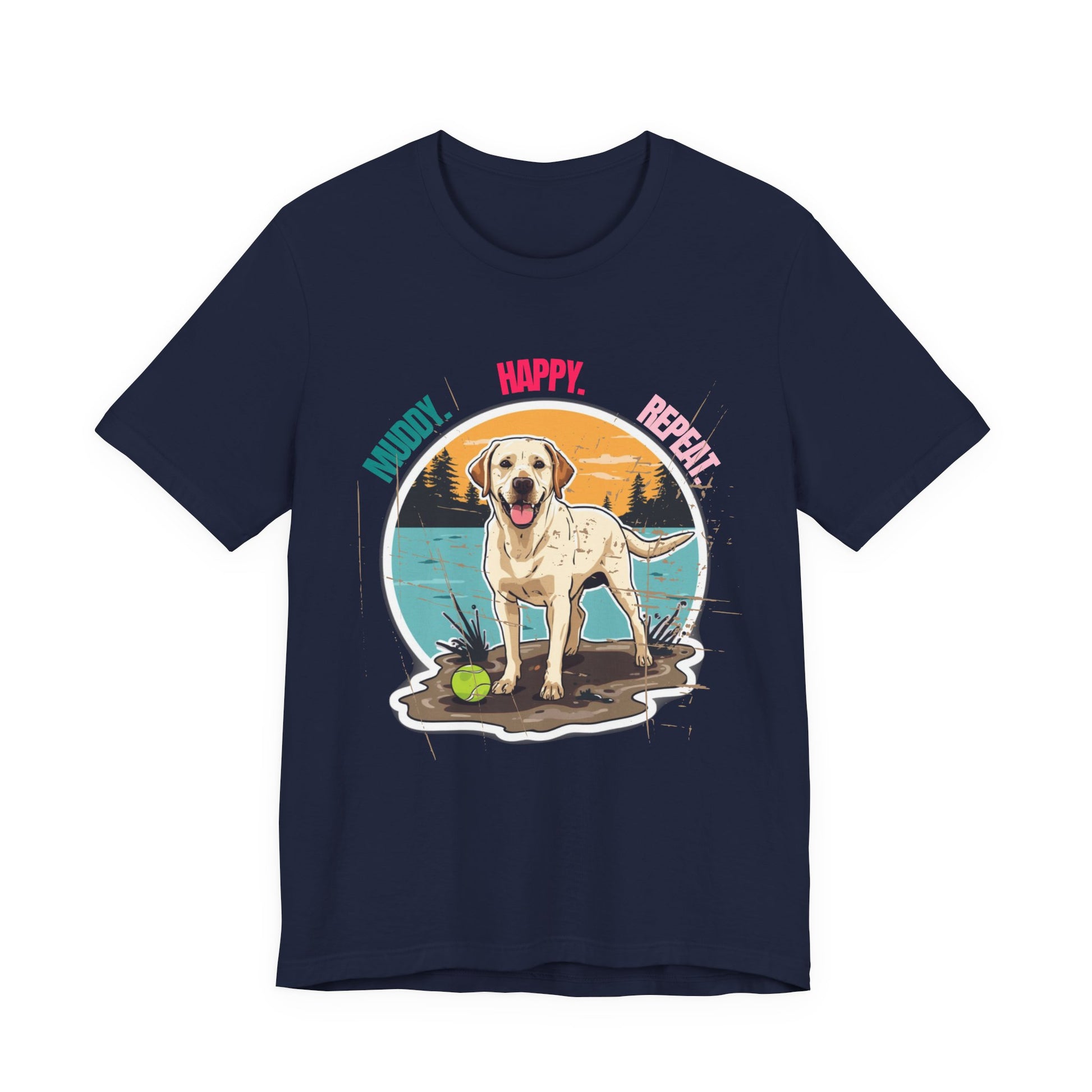 Additional colourway shot of Muddy Happy Repeat Labrador t-shirt