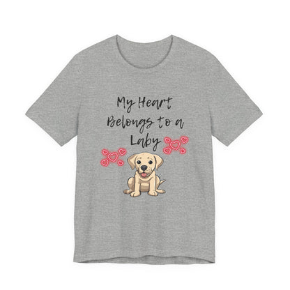 My Heart Belongs to a Laby Labrador t-shirt in Athletic Heather, flat lay front view
