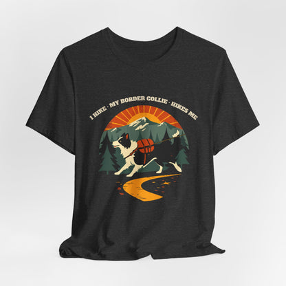 Navy border collie hiking gift t-shirt laid flat