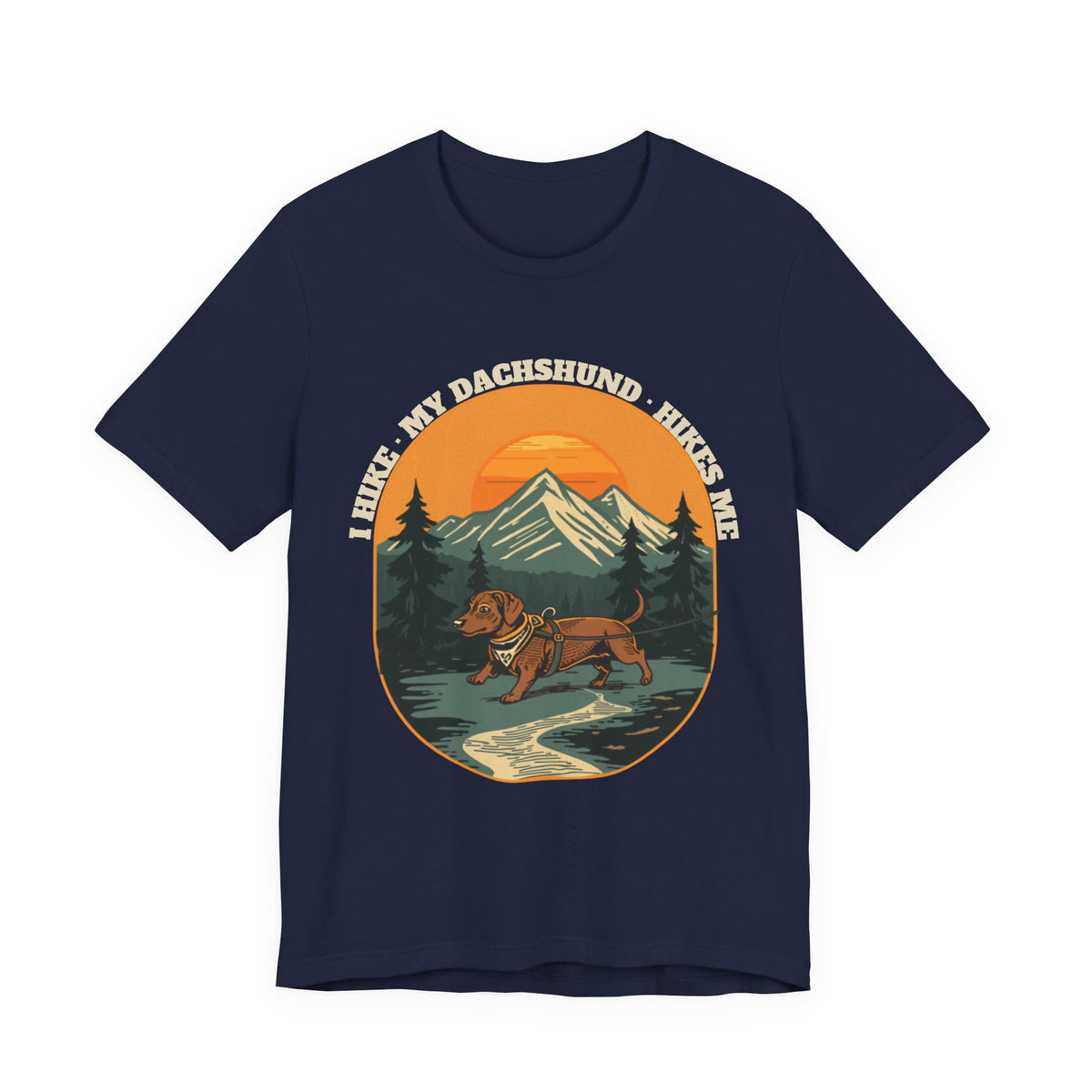 Navy dachshund hiking t-shirt for sausage dog mums and dads