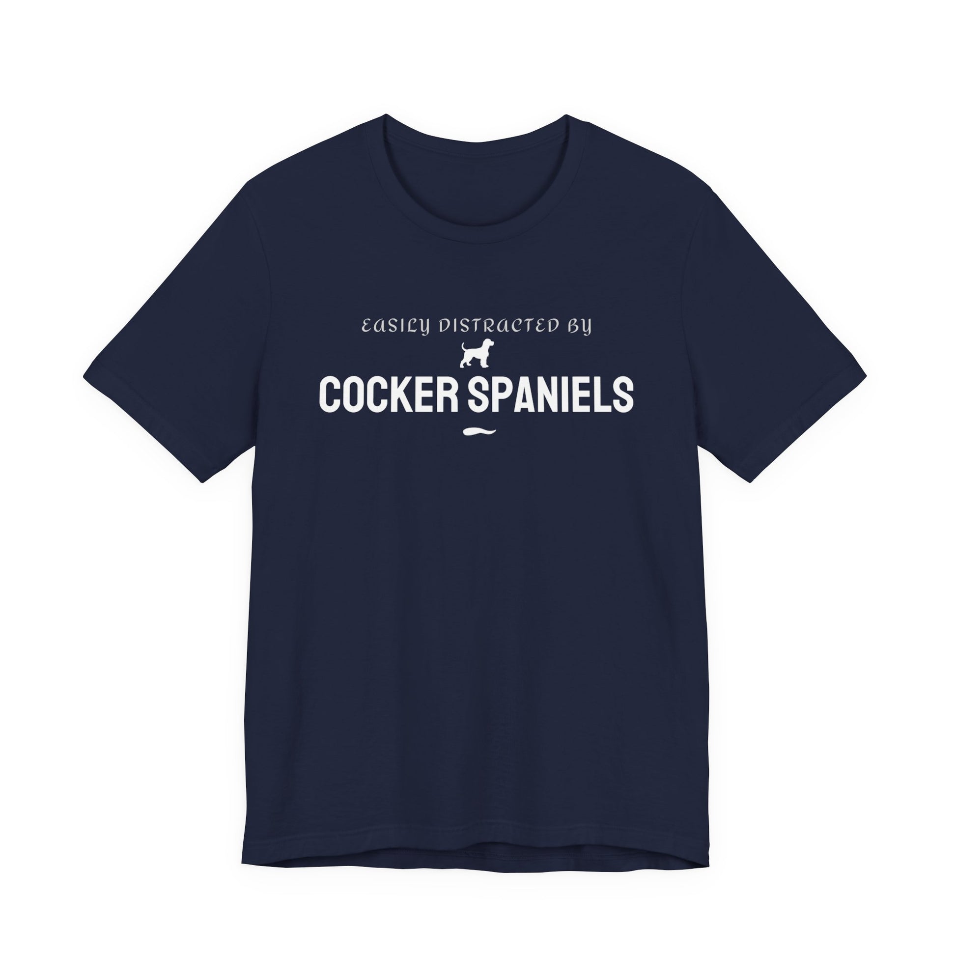 Navy Easily Distracted by Cocker Spaniels t-shirt for dog lovers, front design