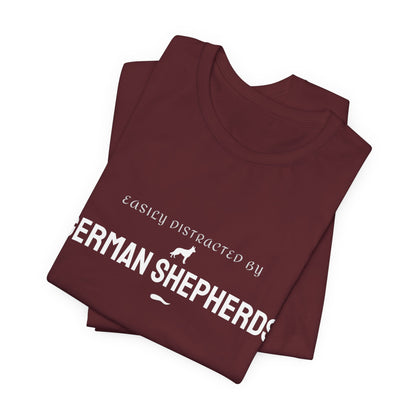 Navy funny dog t-shirt with Easily Distracted by German Shepherds print