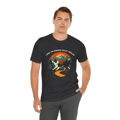 Navy I Hike My Border Collie Hikes Me retro mountain t-shirt