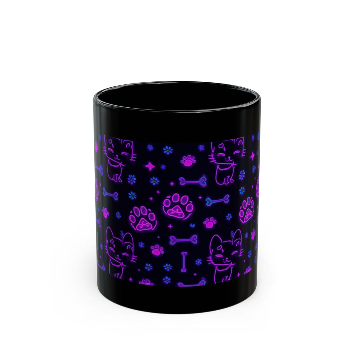 Neon cat mug side view with handle
