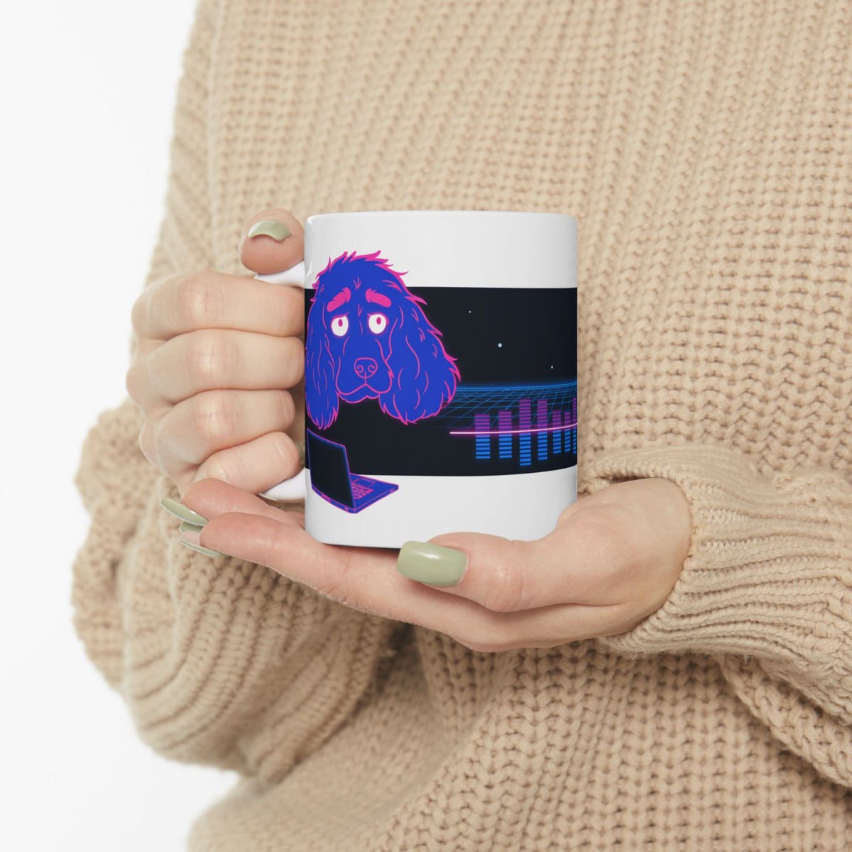 Cocker Spaniel ceramic coffee mug, 11oz and 15oz neon synthwave dog lover gift - view 1