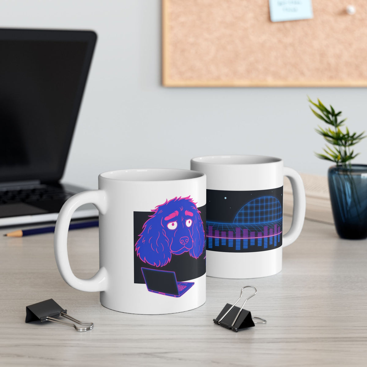 Cocker Spaniel ceramic coffee mug, 11oz and 15oz neon synthwave dog lover gift - view 8