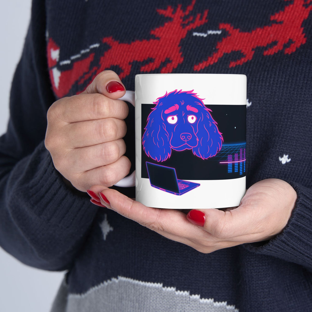 Cocker Spaniel ceramic coffee mug, 11oz and 15oz neon synthwave dog lover gift - view 13