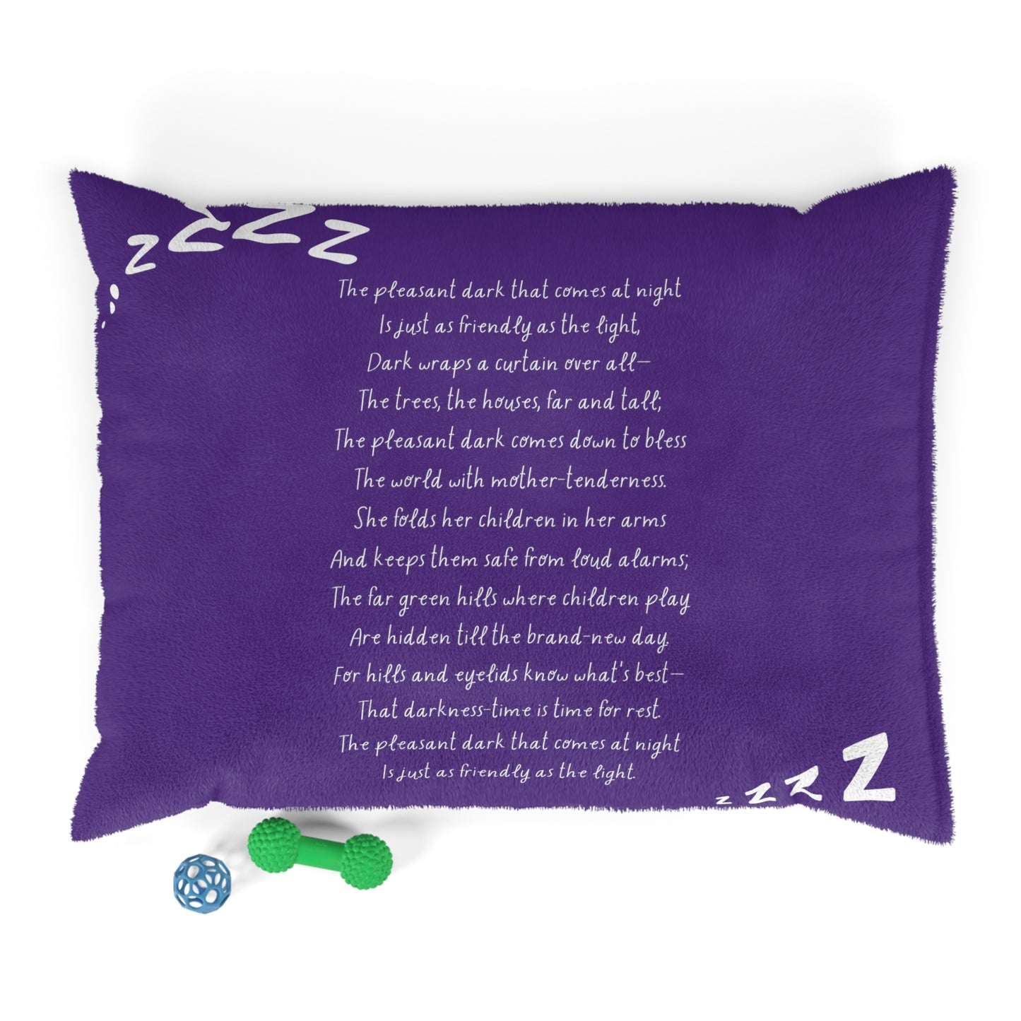 Nightfall Lullaby Bedtime Poem Pet Bed for dogs and cats — front view with printed verse