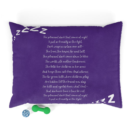 Nightfall Lullaby Bedtime Poem Pet Bed for dogs and cats — front view with printed verse