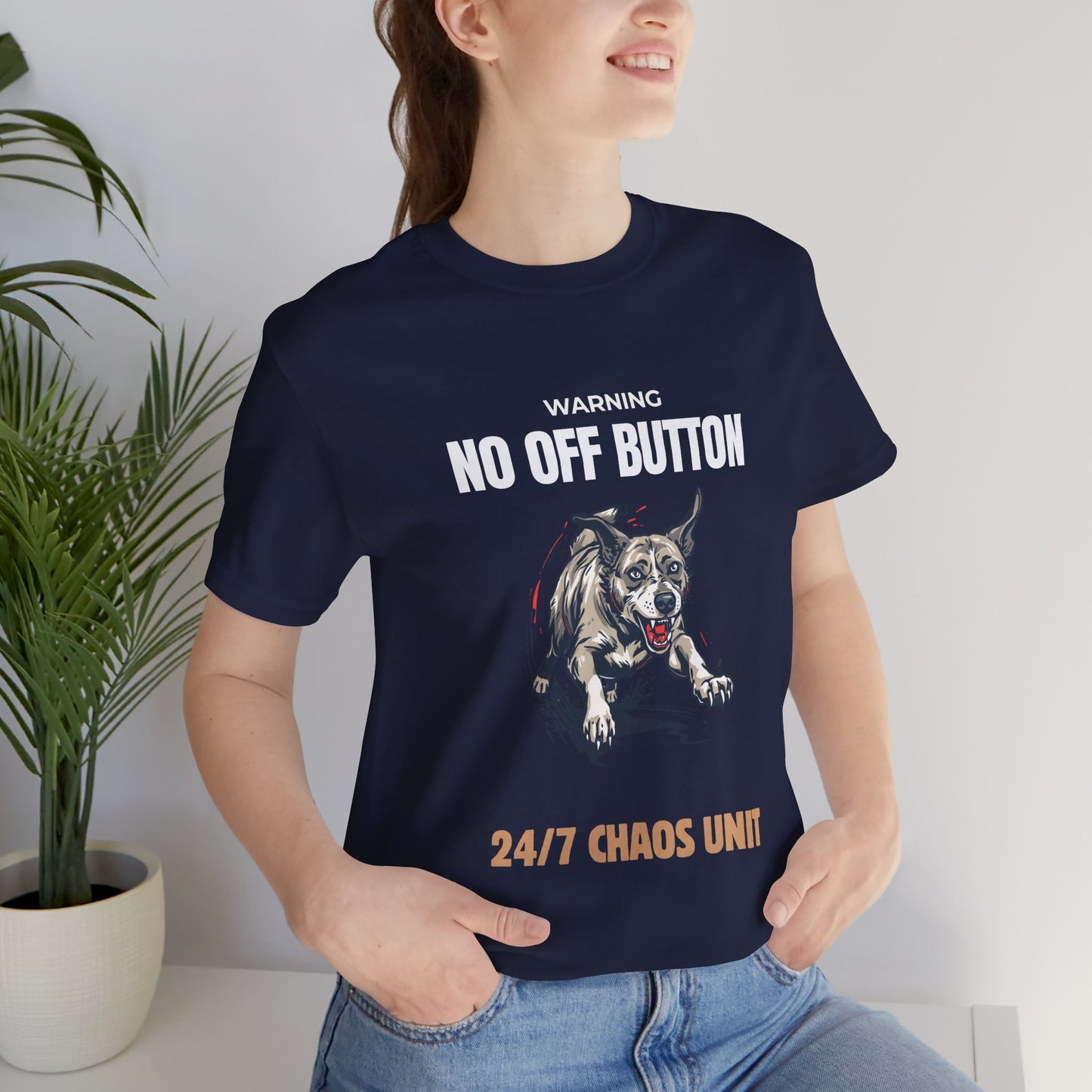 No Off Button dog tee, folded