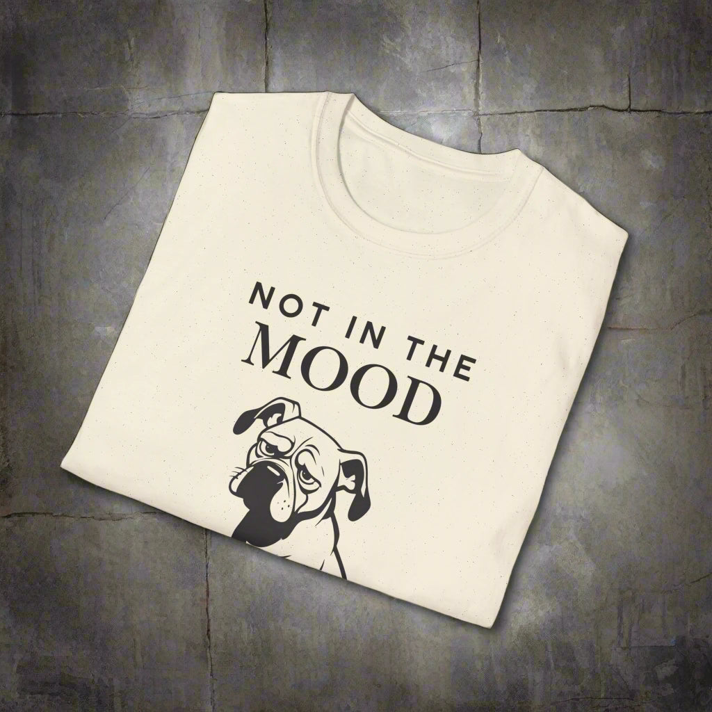 Not In The Mood moody dog t-shirt, folded view