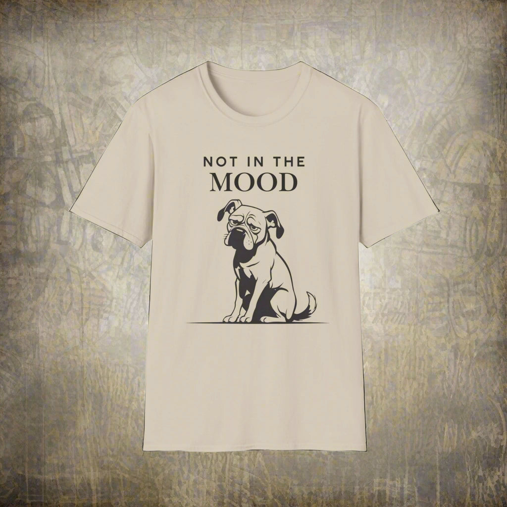 Not In The Mood moody dog graphic t-shirt in Natural, front view