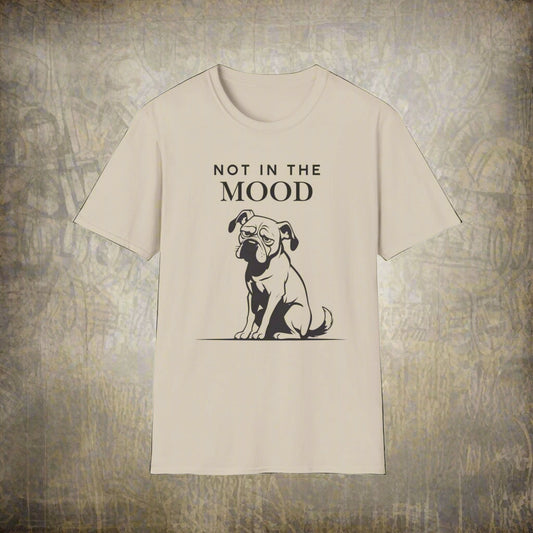 Not In The Mood moody dog graphic t-shirt in Natural, front view