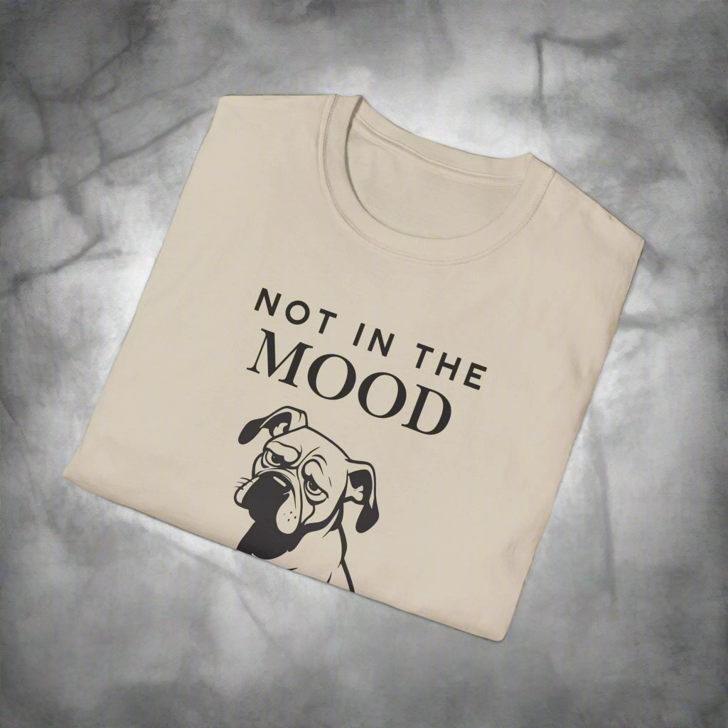 Not In The Mood moody dog t-shirt, print close-up detail