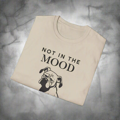 Not In The Mood moody dog t-shirt, print close-up detail