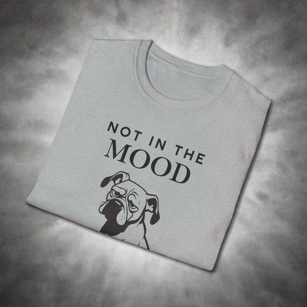 Not In The Mood moody dog t-shirt in Sport Grey, folded view