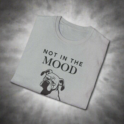 Not In The Mood moody dog t-shirt in Sport Grey, folded view