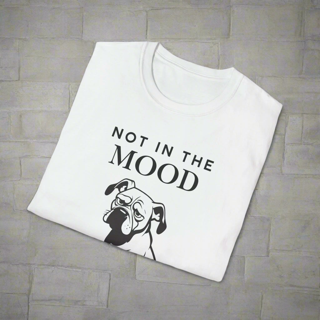 Not In The Mood moody dog t-shirt in White, folded view