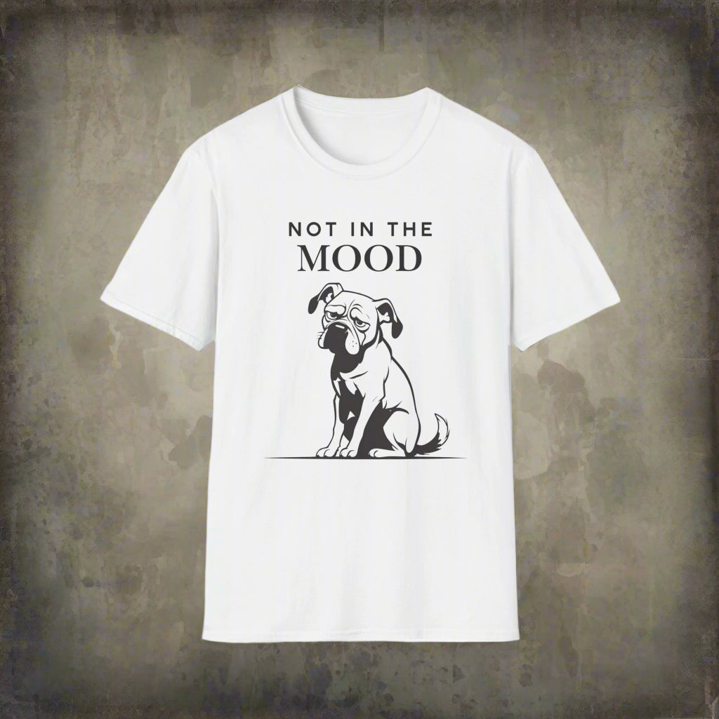 Not In The Mood moody dog t-shirt in White, front view