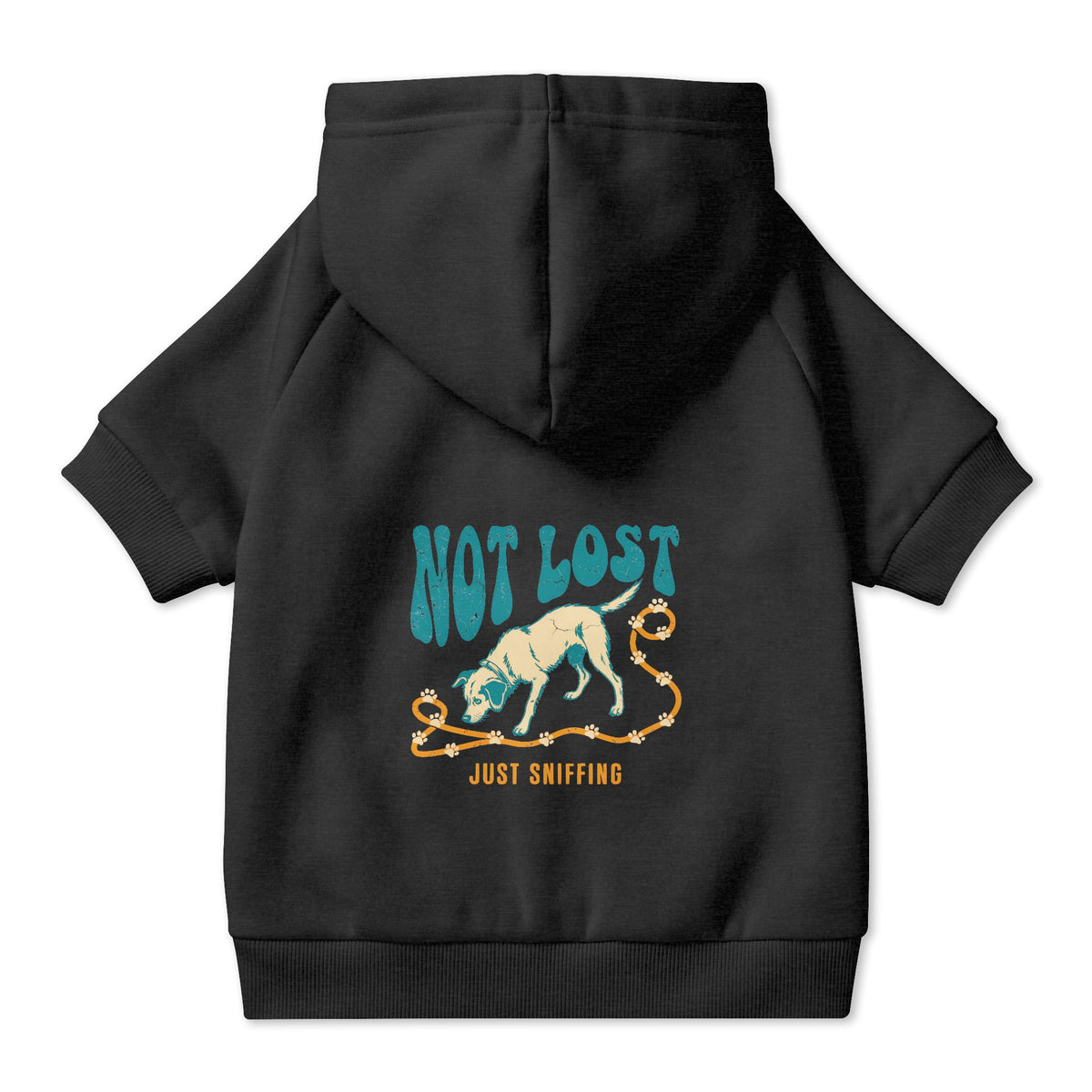 Not Lost Just Sniffing Dog Hoodie in Black, back view — SniffWaggleNWalk™
