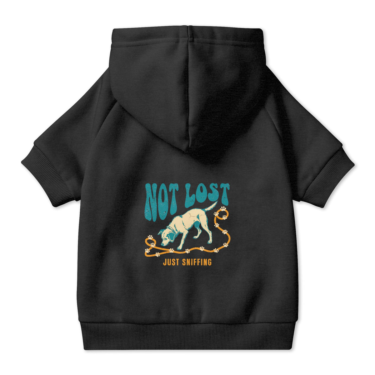 Not Lost Just Sniffing Dog Hoodie in Black, back view — SniffWaggleNWalk™
