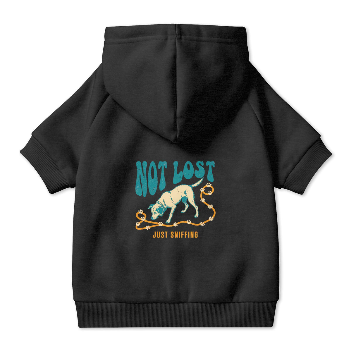 Not Lost Just Sniffing Dog Hoodie in Black, back view — SniffWaggleNWalk™