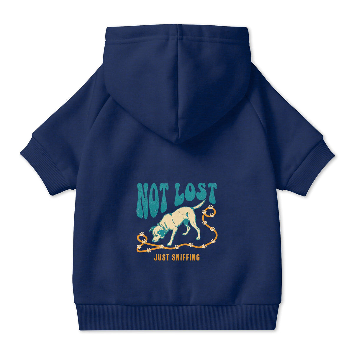 Not Lost Just Sniffing Dog Hoodie in Navy, back view — SniffWaggleNWalk™